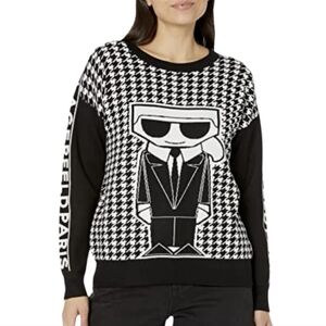 Karl Lagerfeld Women's Black White Herringbone Karl Sweater‎ Small
